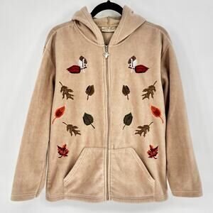 Nick & Sarah Tan Fall Leaves Hooded Zip-up  Fleece Jacket Size L